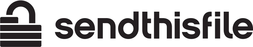 Dark gray one-color SendThisFile horizontal brand signature on a light background.